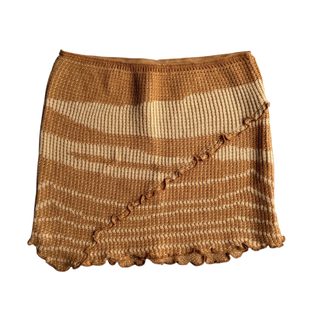 Tiger Mist Textured Knit Tan and Cream Mini Skirt S